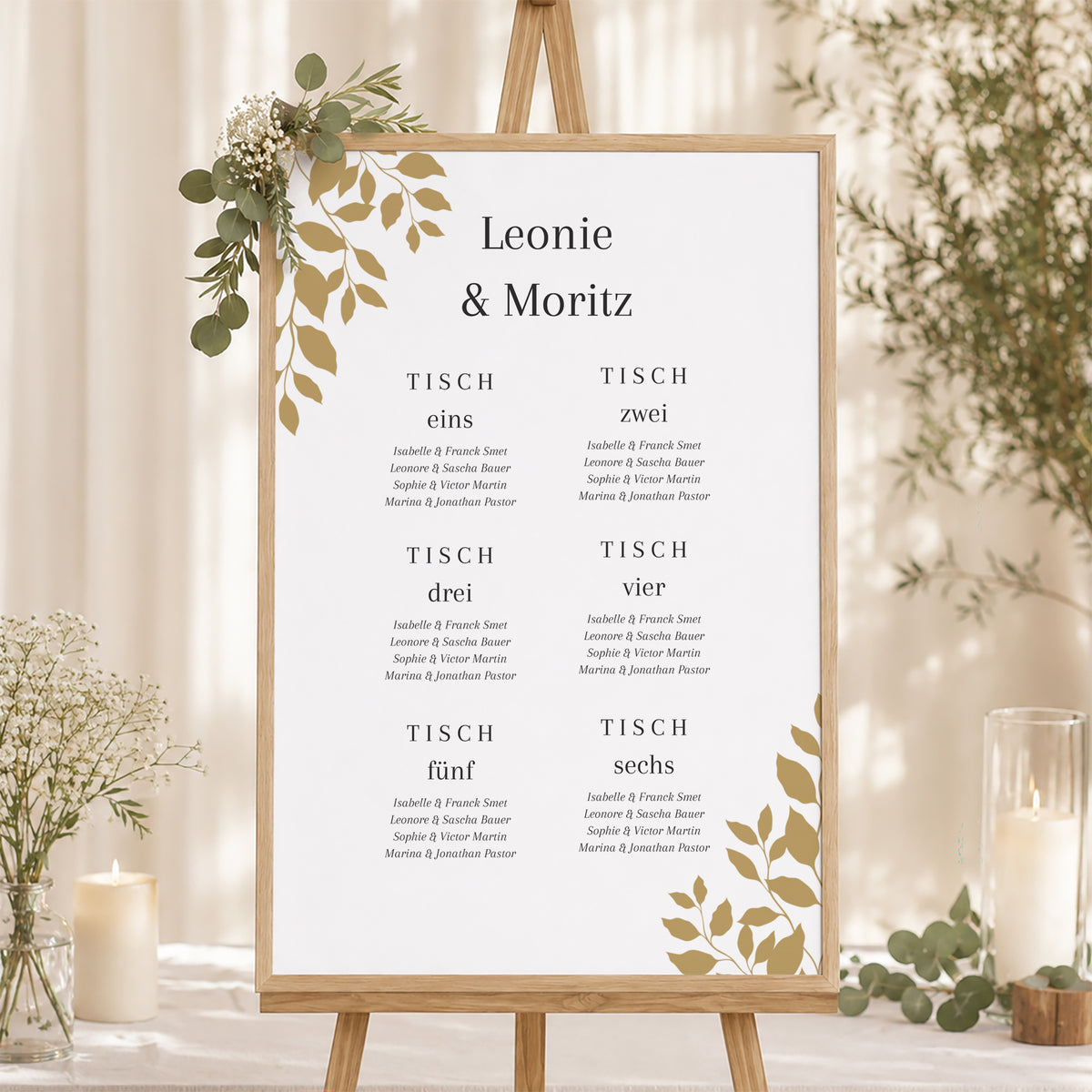 Sitzplan Hochzeit Porträt goldenes Laub foto N° 1