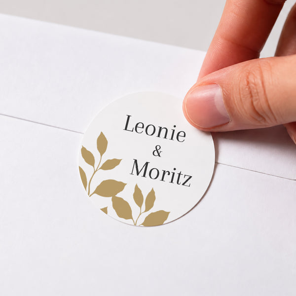 Sticker Hochzeit Rund goldenes Laub foto