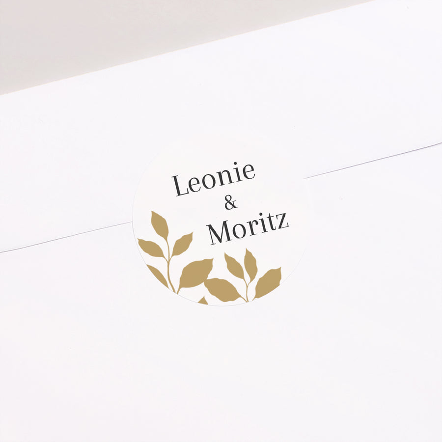 Sticker Hochzeit Rund goldenes Laub foto