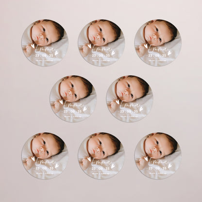 Geburtskarte Set von 8, magnetisch, rund, Ø 10 cm Joy foto N° 3