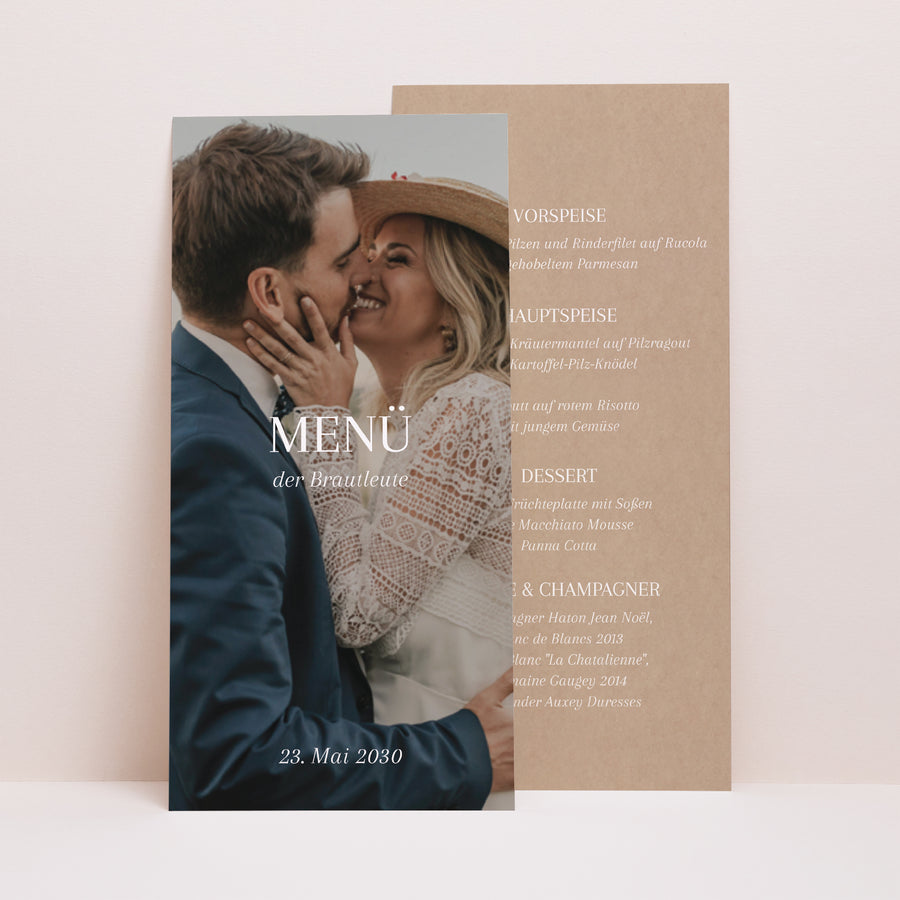 Menükarte Hochzeit Panoramatisches Porträt Ja zum Leben foto