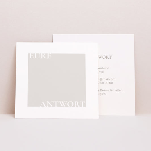 Antwortkarte Hochzeit Quadrat Typo und Beige foto