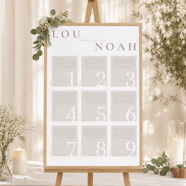 Sitzplan Hochzeit Porträt Typo und Beige foto