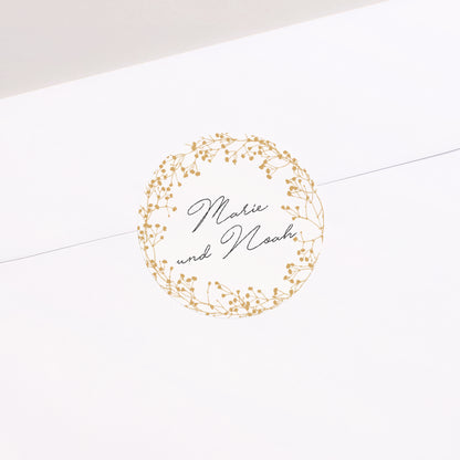 Sticker Hochzeit Rund Goldene Krone Gypsophila foto N° 1