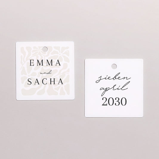 Vorgelochtes Etikett Hochzeit quadratisch Komposition im Stil von Matisse foto