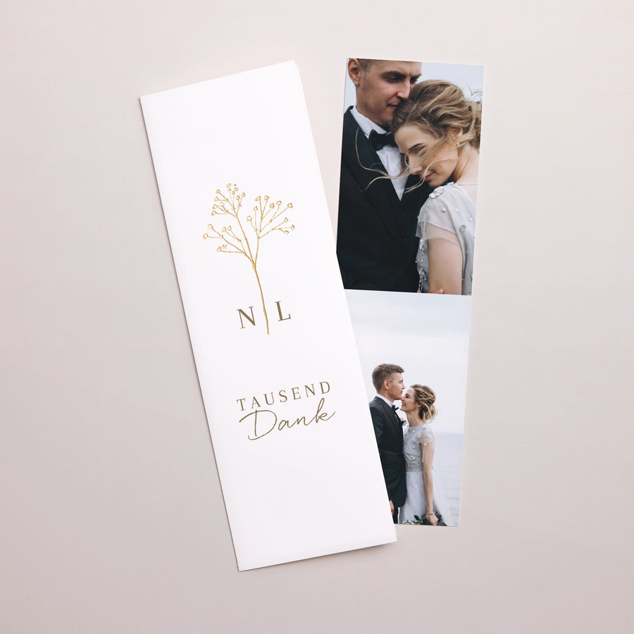 Dankeskarte Hochzeit Fotoautomaten Lesezeichen Elegante Gipskraut foto