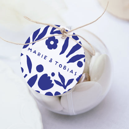 Geschenkbox Hochzeit Kugel mit runder Etikette Blau Majorelle foto N° 1
