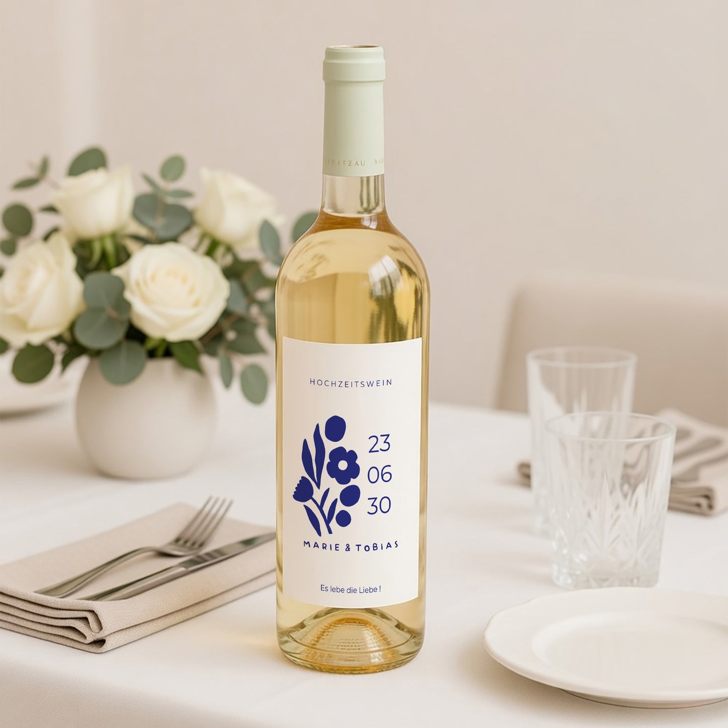 Flaschenetikett Hochzeit Porträt Blau Majorelle foto N° 2