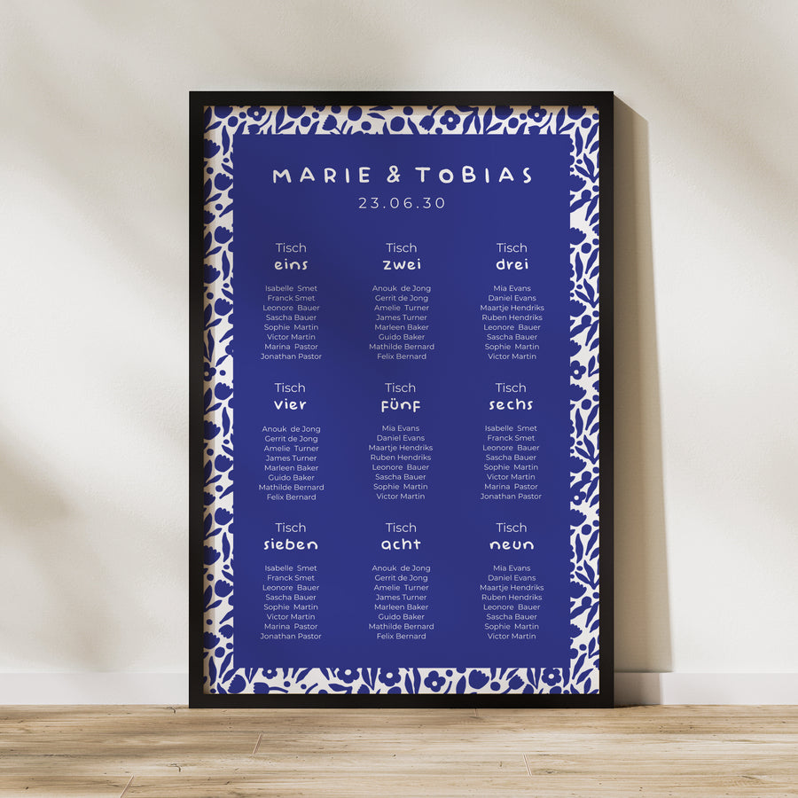 Sitzplan Hochzeit Porträt 60 x 90 cm Blau Majorelle foto