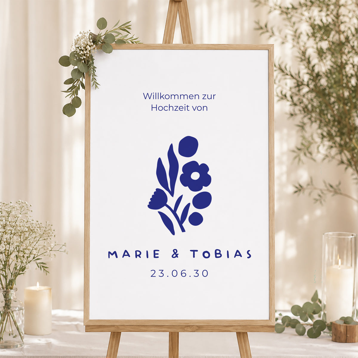 Begrüßungstafel Hochzeit Porträt 60 x 90 cm Blau Majorelle foto N° 1