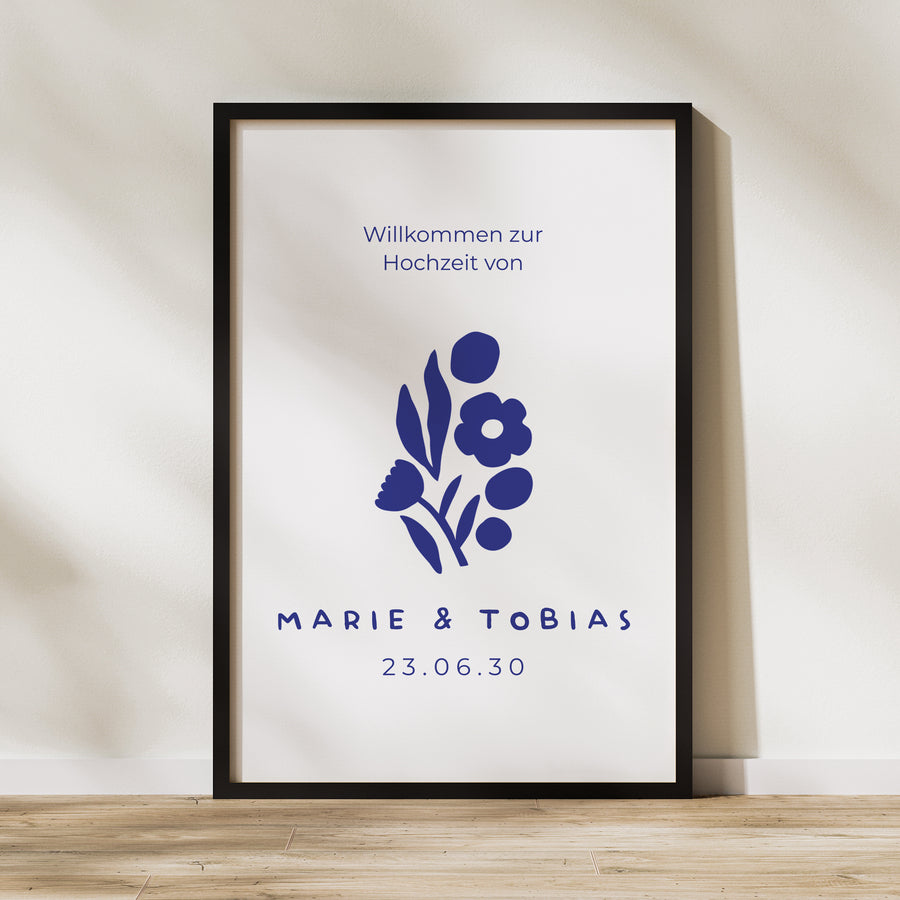 Begrüßungstafel Hochzeit Porträt 60 x 90 cm Blau Majorelle foto