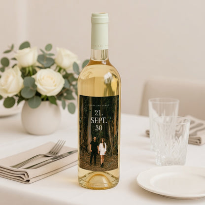 Flaschenetikett Hochzeit Porträt Typo Datum foto N° 2