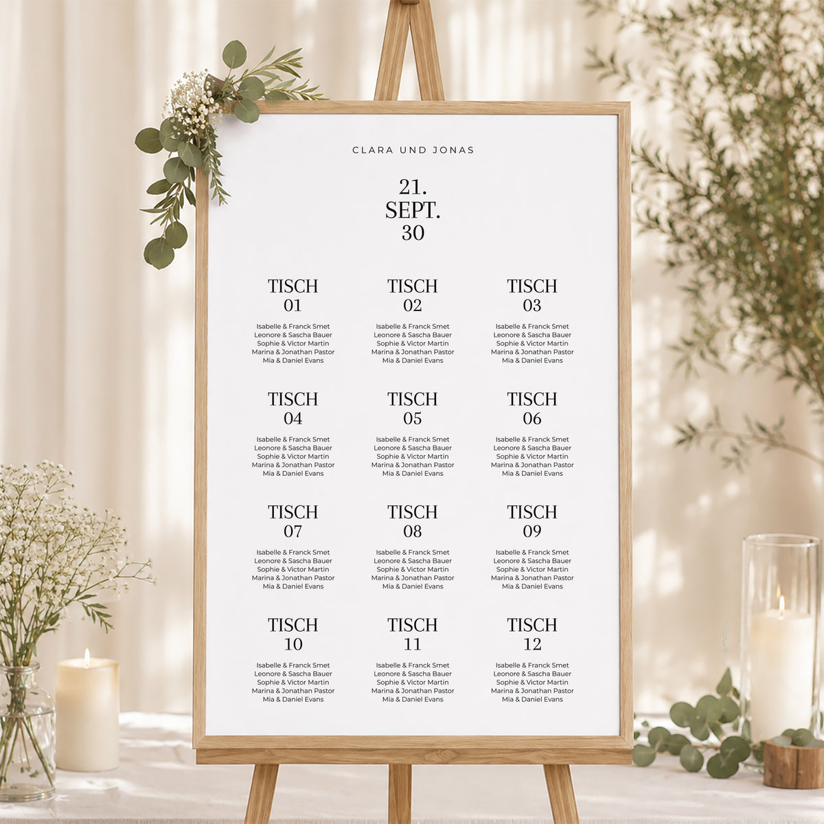 Sitzplan Hochzeit Porträt Typo Datum foto N° 1