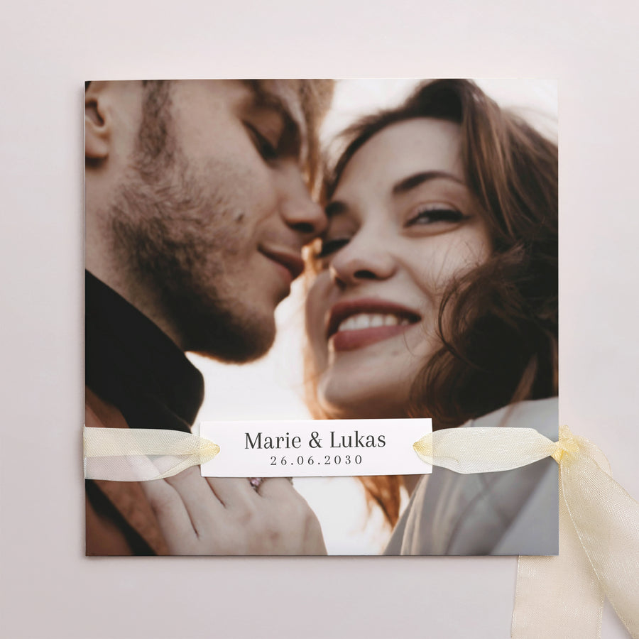 Hochzeitseinladung Quadratische Hülle, 3 Karten, Etikett foto