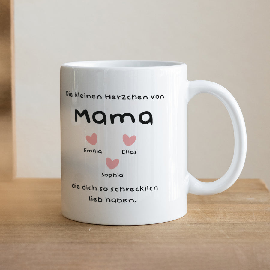 Tasse Objekte Weiß Die kleinen Herzen von Mama. foto