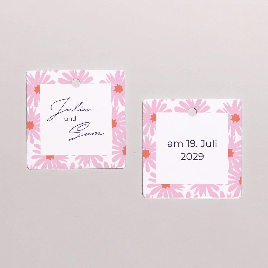 Vorgelochtes Etikett Hochzeit quadratisch Blumen Pop III foto