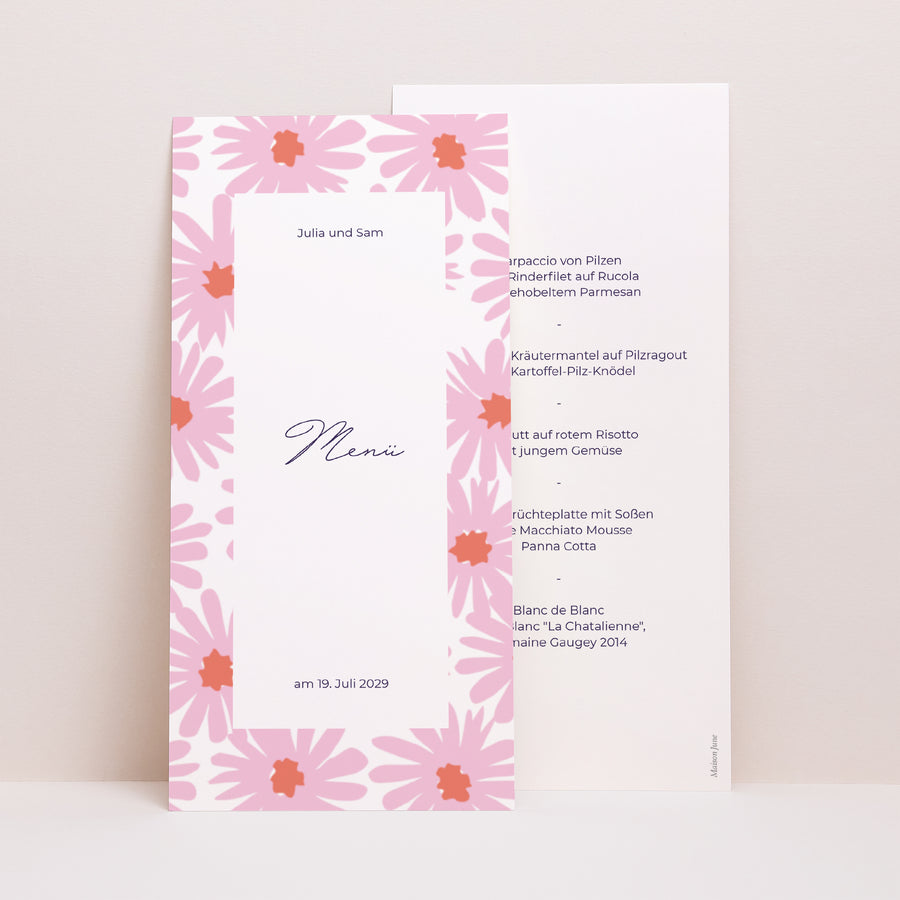 Menükarte Hochzeit Panoramatisches Porträt Blumen Pop III foto