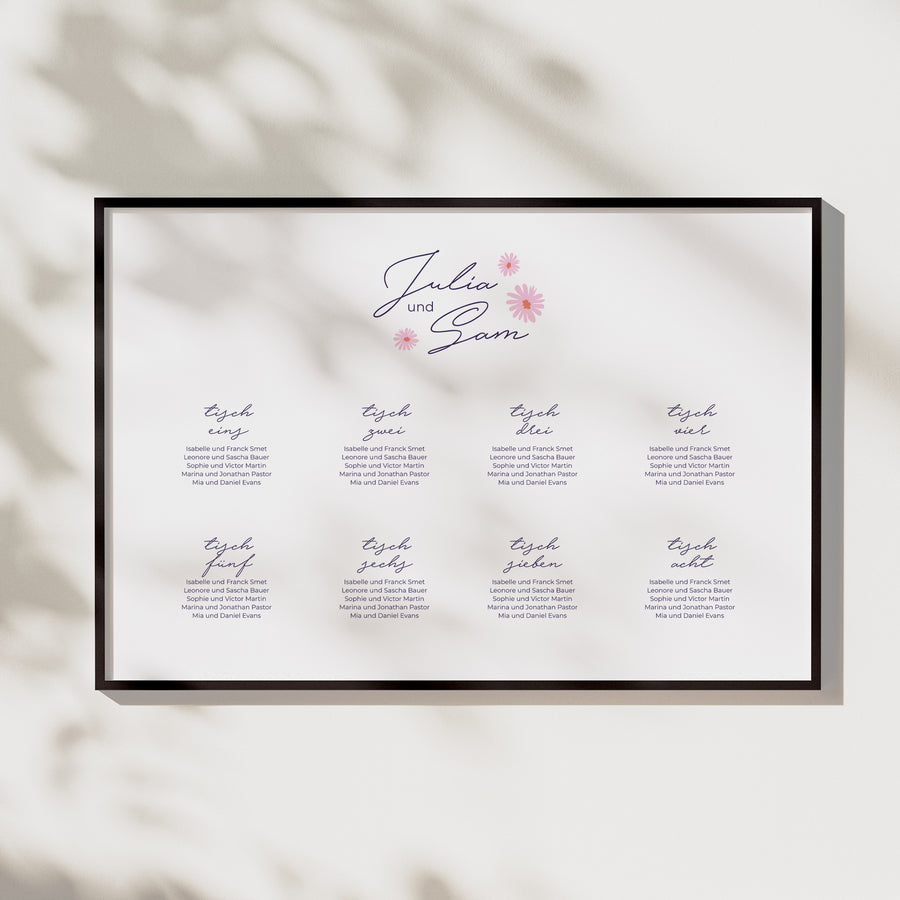 Sitzplan Hochzeit Landschaft 90 x 60 cm Blumen Pop III foto