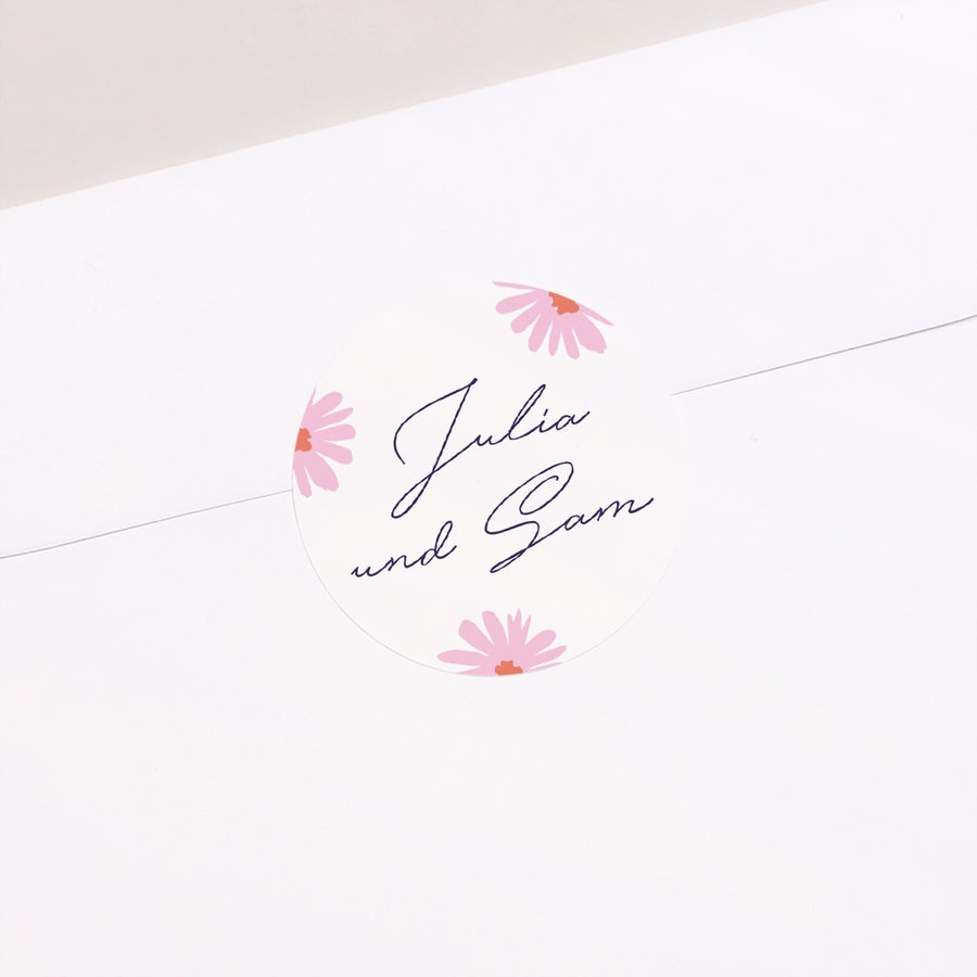 Sticker Hochzeit Rund Blumen Pop III foto