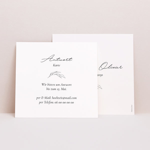 Antwortkarte Hochzeit Quadrat Mama und Papa Zweig foto