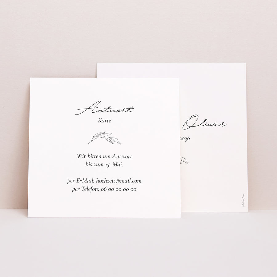 Antwortkarte Hochzeit Quadrat Mama und Papa Zweig foto