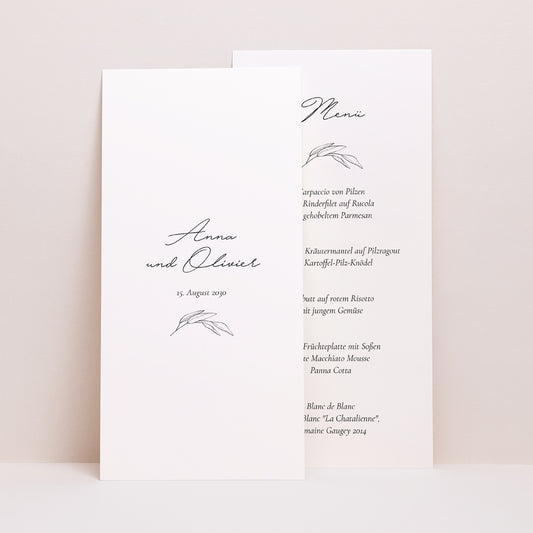 Menükarte Hochzeit Panoramatisches Porträt Mama und Papa Zweig foto