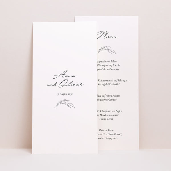 Menükarte Hochzeit Panoramatisches Porträt Mama und Papa Zweig foto