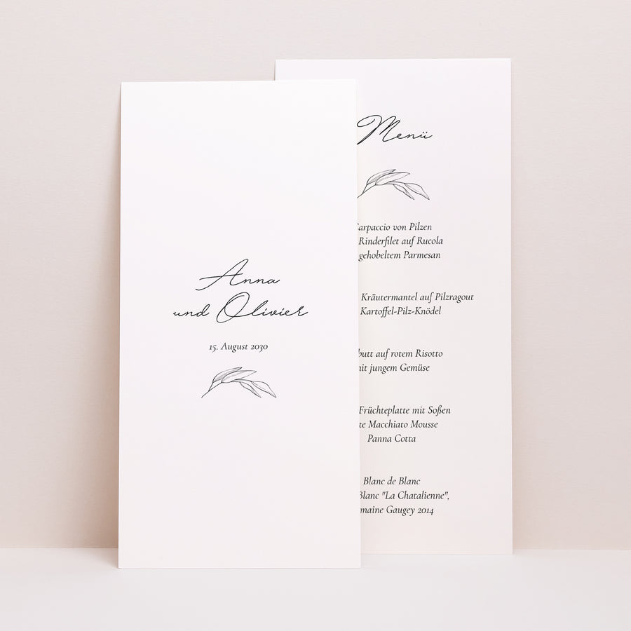 Menükarte Hochzeit Panoramatisches Porträt Mama und Papa Zweig foto