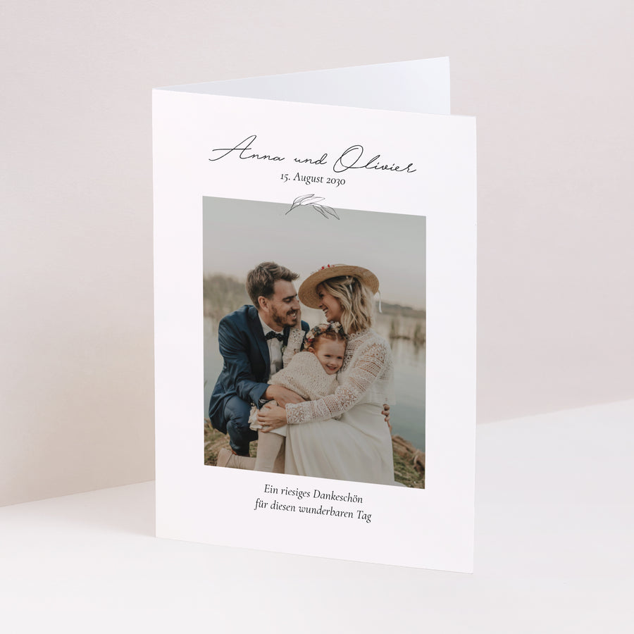 Dankeskarte Hochzeit Doppelflügelporträt Mama und Papa Zweig foto