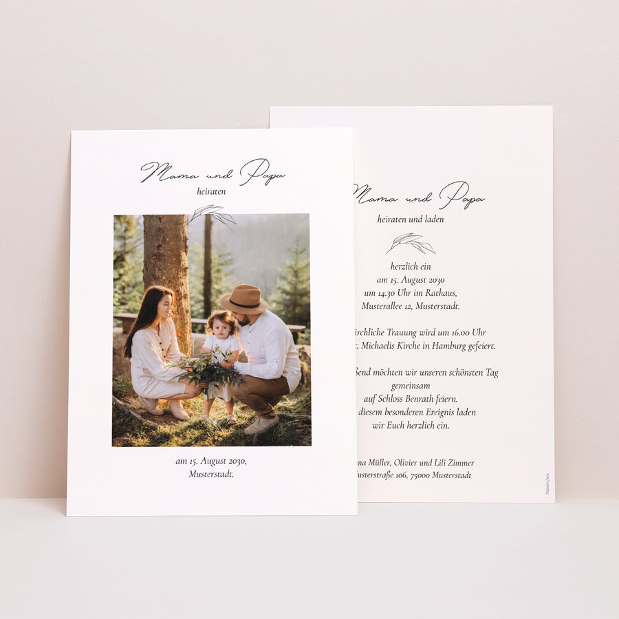 Hochzeitseinladung Mama und Papa Zweig foto