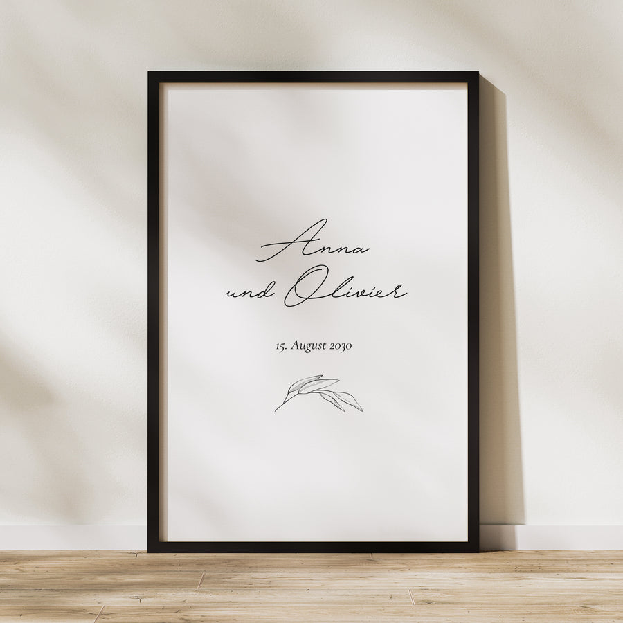 Begrüßungstafel Hochzeit Porträt 60 x 90 cm Mama und Papa Zweig foto