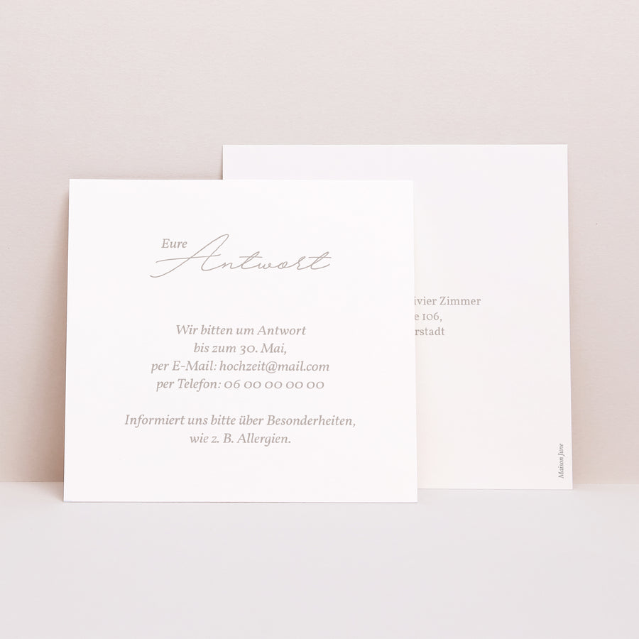 Antwortkarte Hochzeit Quadrat Typo-Skript Foto II foto