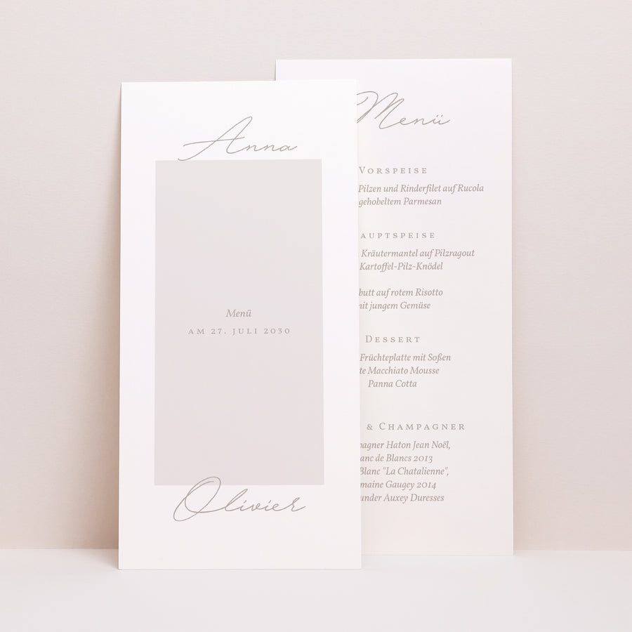 Menükarte Hochzeit Panoramatisches Porträt Typo-Skript Foto II foto
