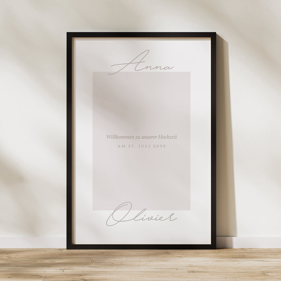 Begrüßungstafel Hochzeit Porträt 60 x 90 cm Typo-Skript Foto II foto