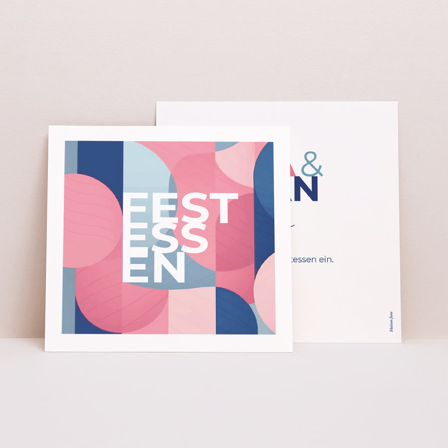 Beilegekarte Hochzeit Quadrat Pink & Blue foto