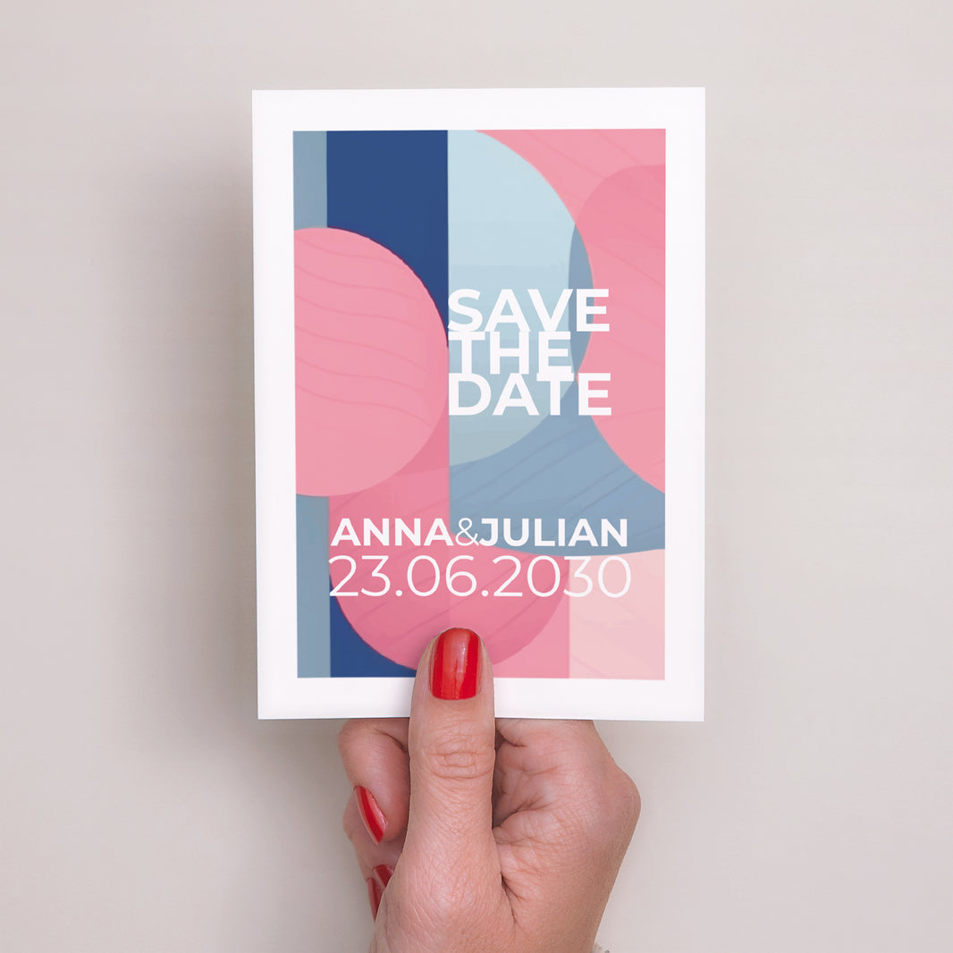 Save the date Karte Hochzeit Porträt Pink & Blue foto N° 2