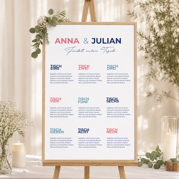 Sitzplan Hochzeit Porträt Pink & Blue foto