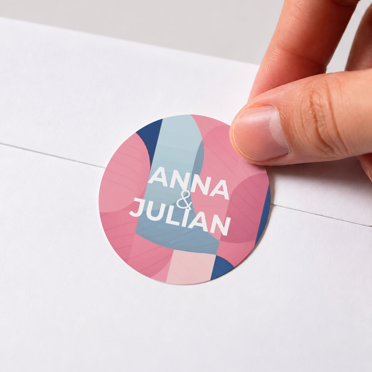 Sticker Hochzeit Rund Pink & Blue foto