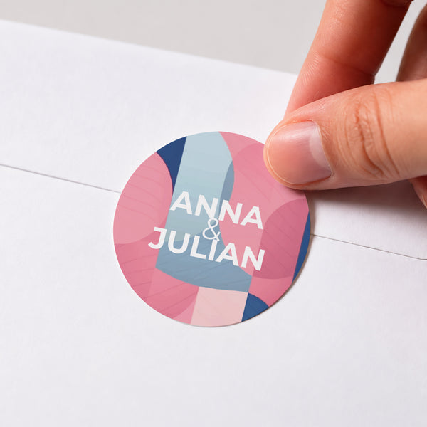 Sticker Hochzeit Rund Pink & Blue foto