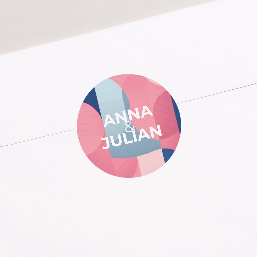 Sticker Hochzeit Rund Pink & Blue foto
