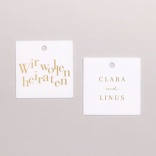 Vorgelochtes Etikett Hochzeit quadratisch Wir heiraten II foto