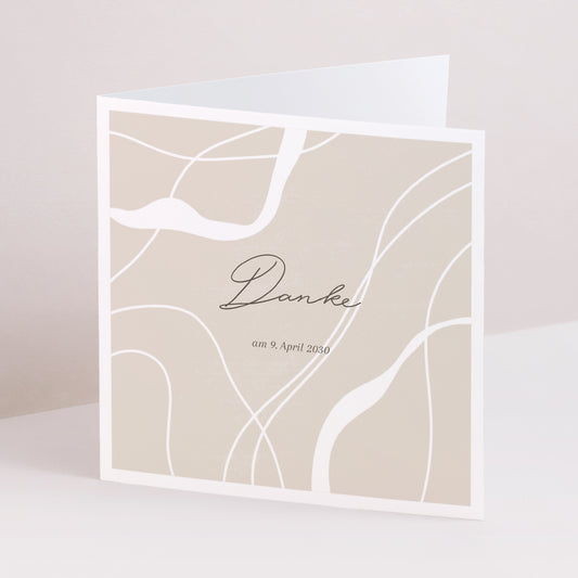 Dankeskarte Hochzeit Doppelflügelfenster Kurven auf beigem Grund foto