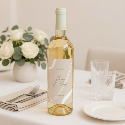 Flaschenetikett Hochzeit Porträt Kurven auf beigem Grund foto N° 2