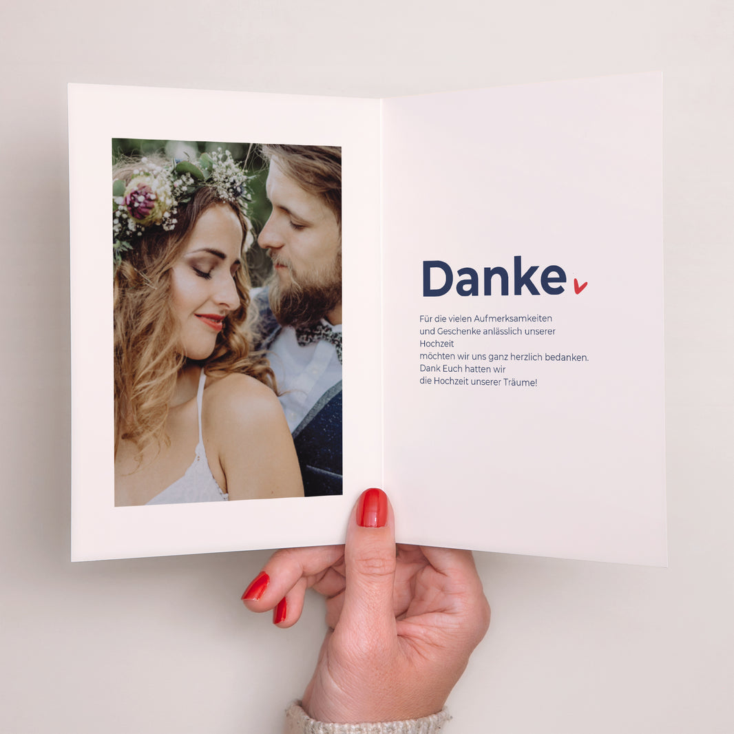 Dankeskarte Hochzeit Doppelflügelporträt Que du Love foto N° 2