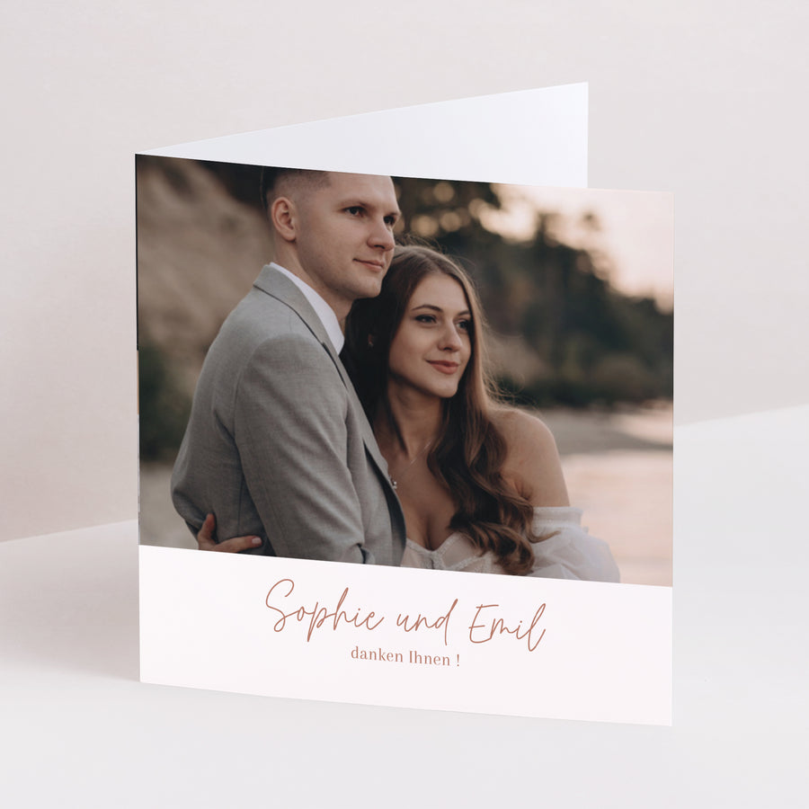 Dankeskarte Hochzeit Doppelflügiges Quadrat Gereinigt foto