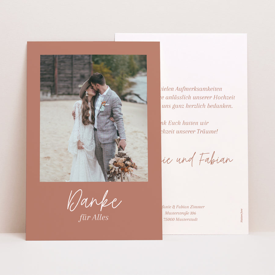 Dankeskarte Hochzeit PortraitPorträt Ziegelstaub foto