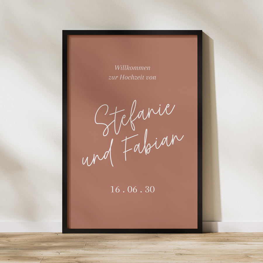 Begrüßungstafel Hochzeit Porträt 60 x 90 cm Ziegelstaub foto