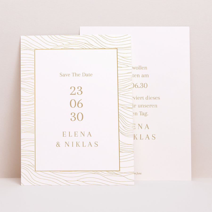 Save the date Karte Hochzeit Porträt goldene Wellen foto