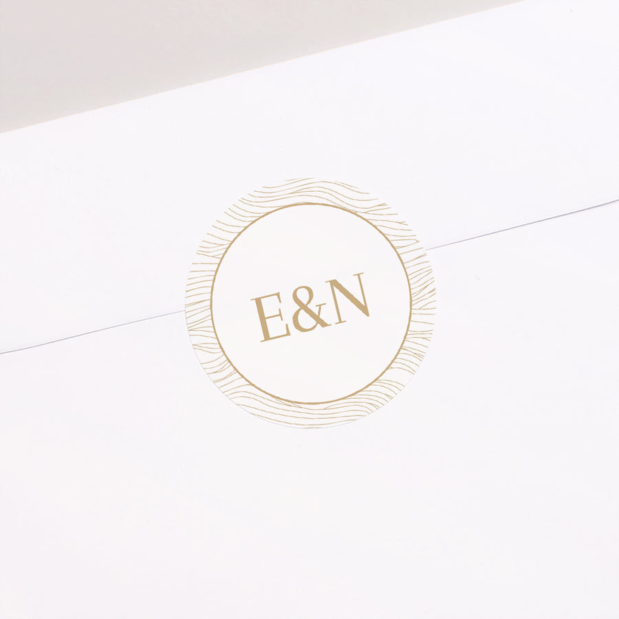 Sticker Hochzeit Rund goldene Wellen foto