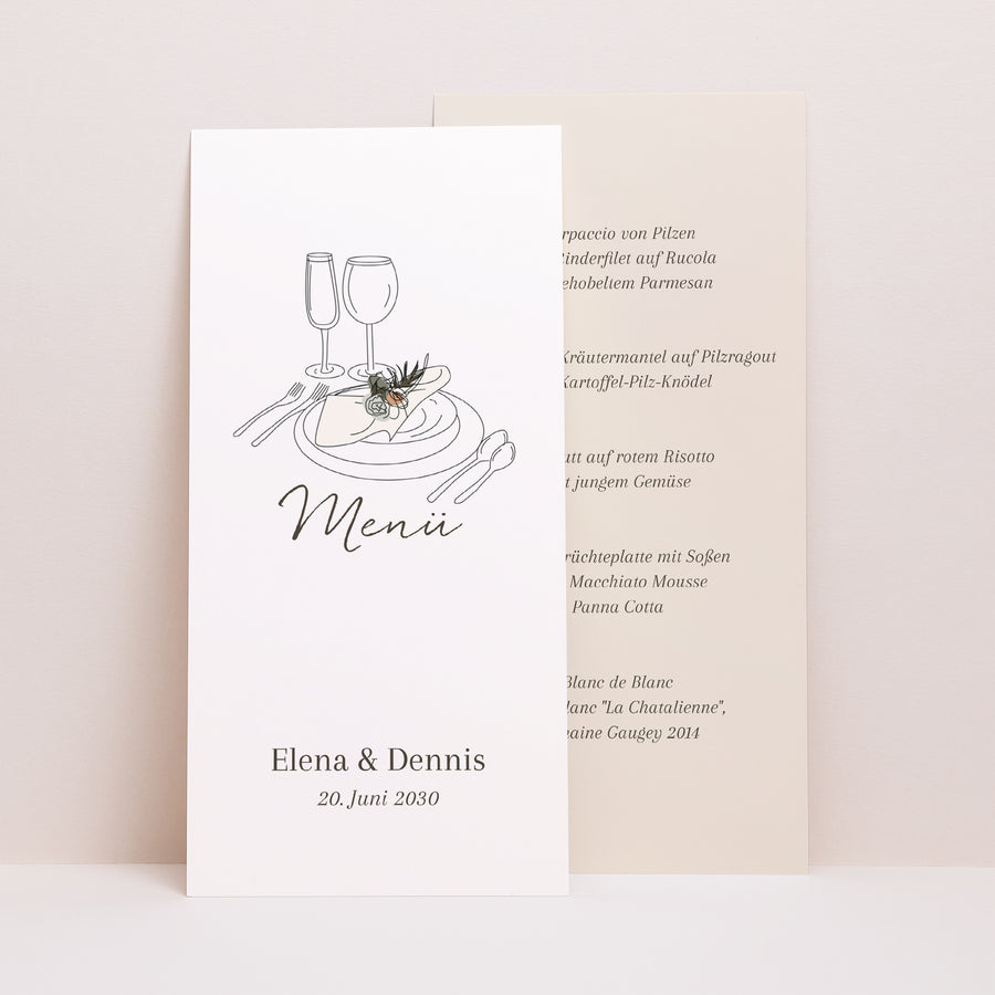 Menükarte Hochzeit Panoramatisches Porträt Böhmisches Paar foto